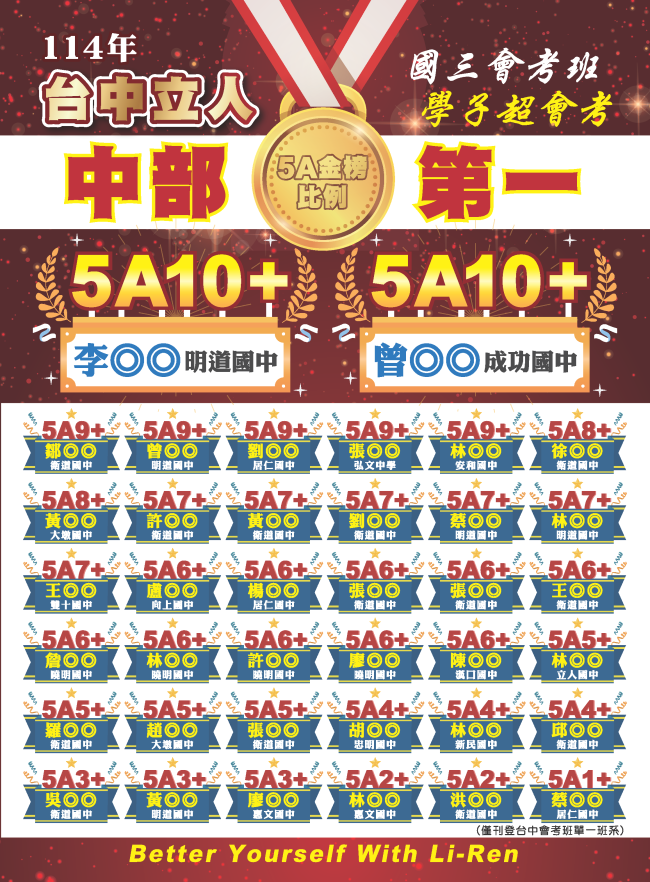 賀！114會考班5A榮耀金榜